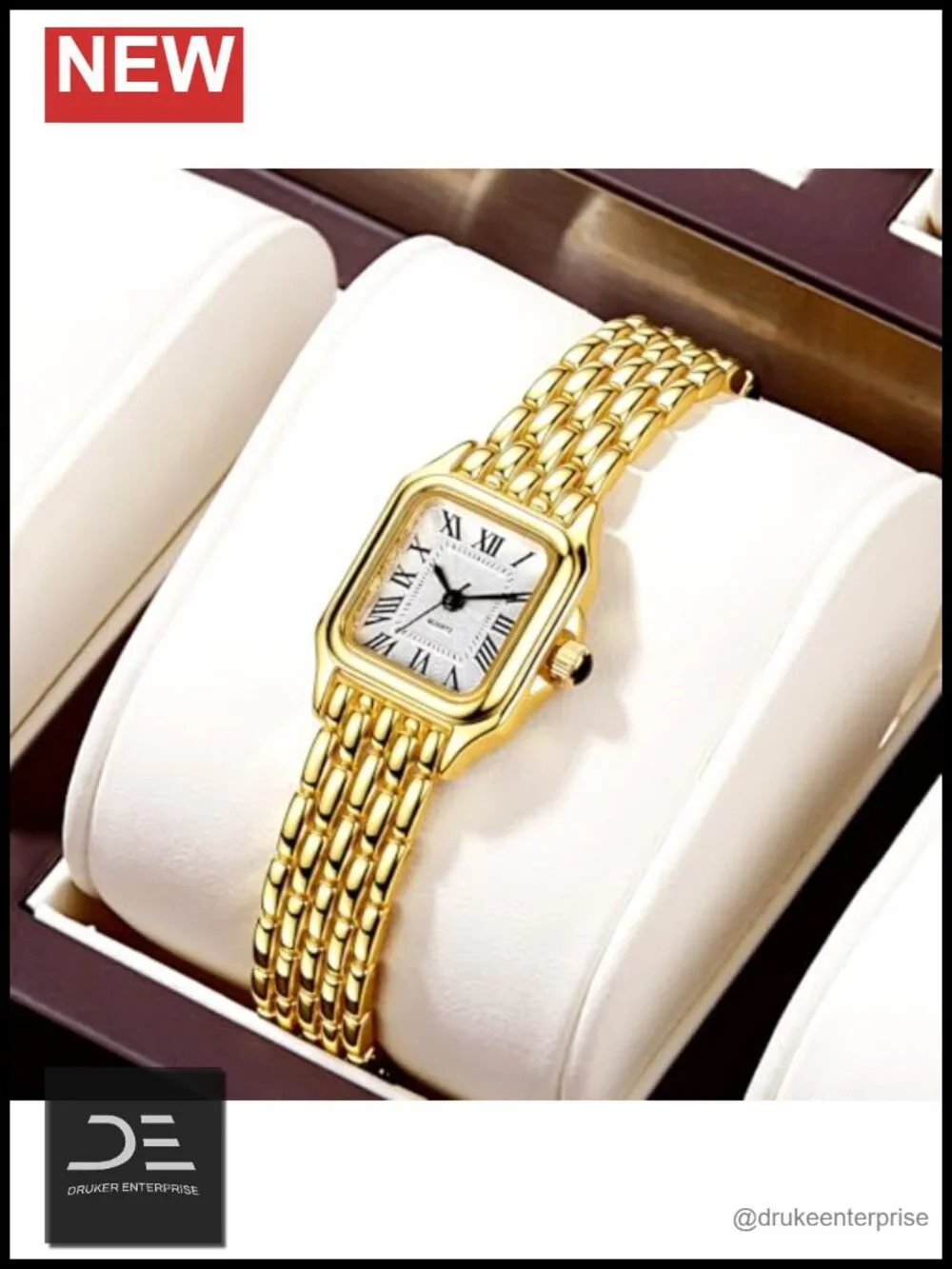 Vintage Square Watch with Roman Numeral Dial and Stainless Steel Band